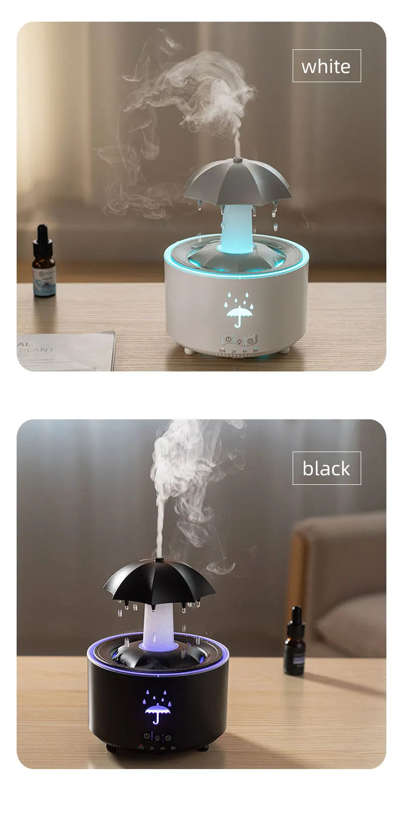 Creative Umbrella Water Drop Air Humidifier with Colorful Light Raindrop Aroma Essential Oil Diffuser Aromatherapy Humidifier