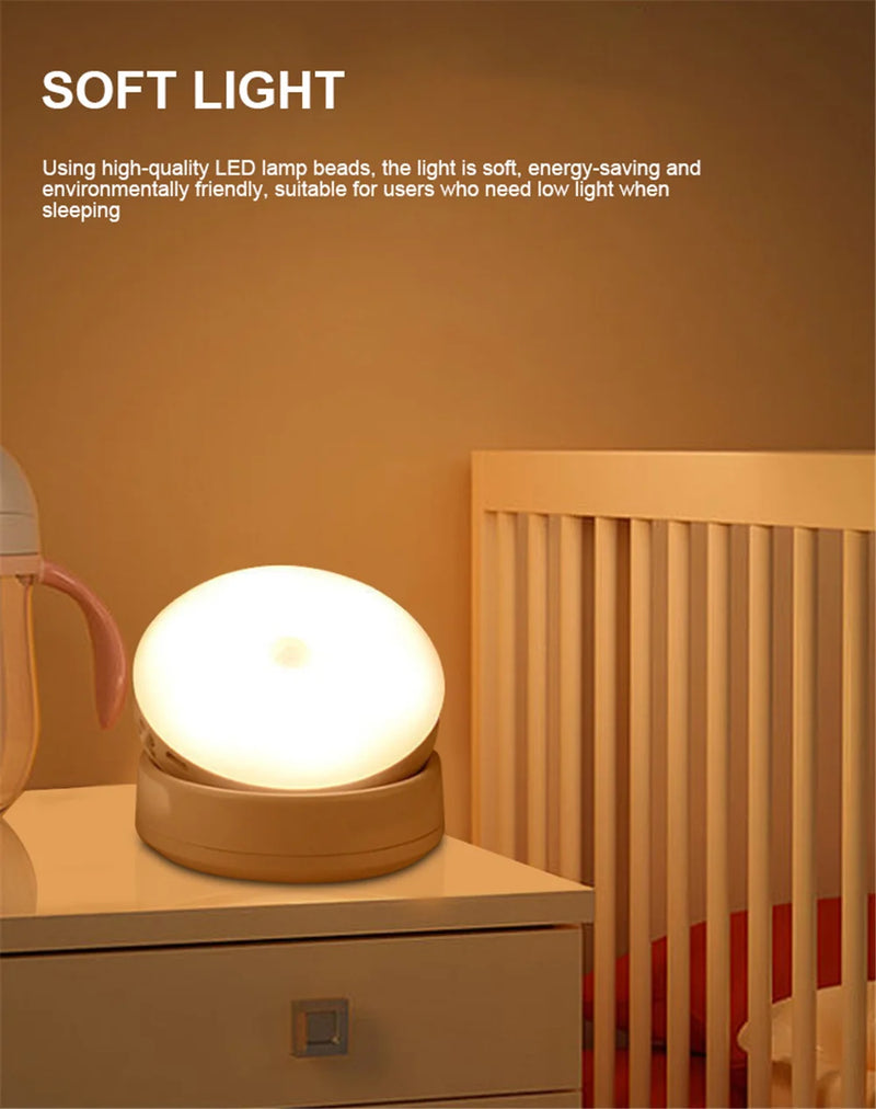 360 Rotated PIR Motion Sensor Night Light Led Wall Lamps Rechargeable Auto/On/Off Under Cabinet Light Wireless Closet Night Lamp