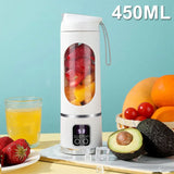 450ml Portable Juicer Blender Cup USB Rechargeable Mini Electric Juicer 1500mAh with 8 Blades for Smoothies Shakes