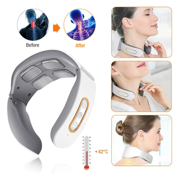 Electric Neck Shoulder Pulse Massager Kneading 4 Head TENS Magnetic Pulse Heating Cervical Vertebra Relax Pain Relief Massage