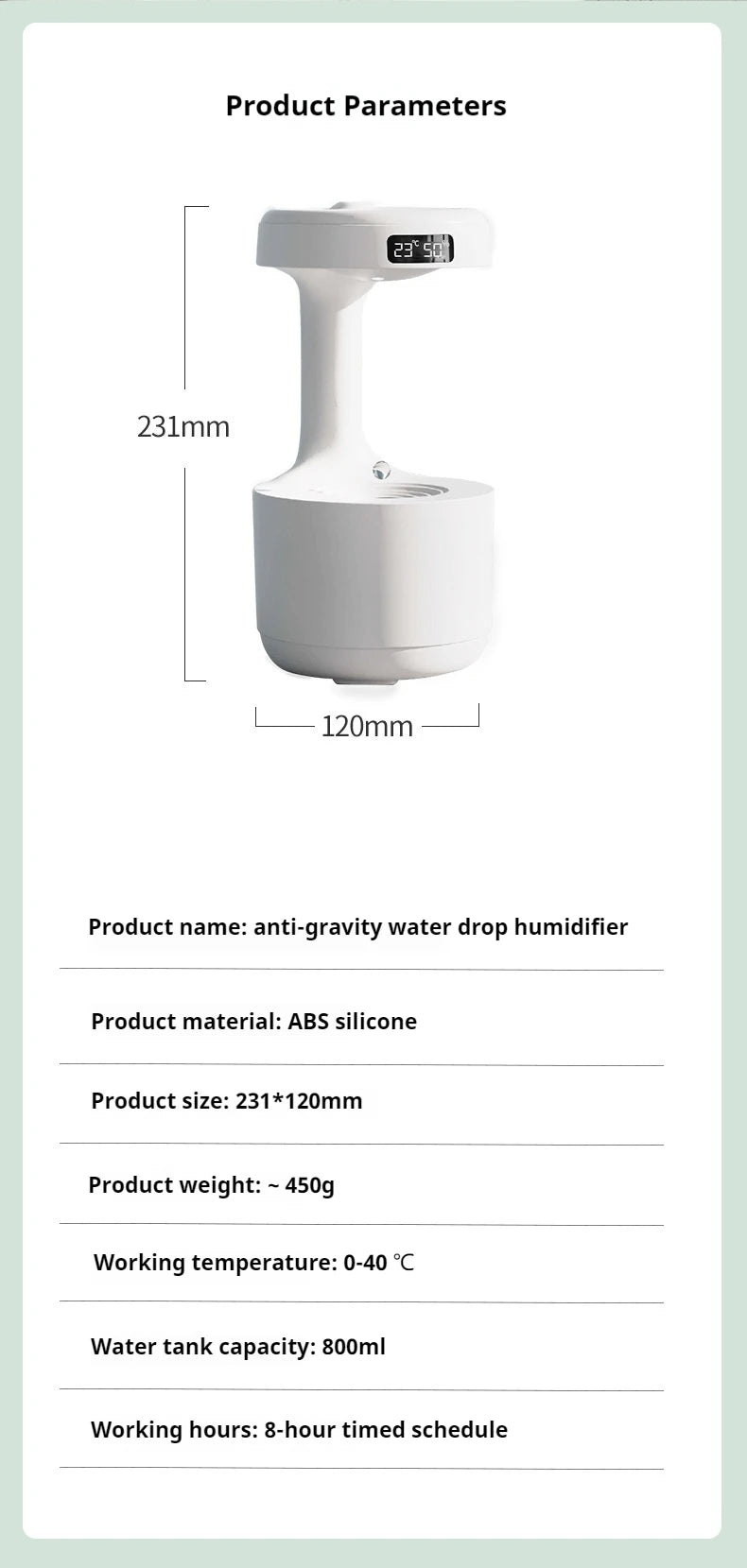 Anti-Gravity Water Droplet Humidifier with LED Clock Display, Creative Black Technology - for Home Decor, Gifts to Friends