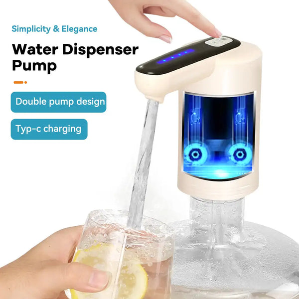 Double Pumps Powerful Automatic Water Dispenser Portable Water Gallon Bottle Switch Pump USB Charging for Home Kitchen Office