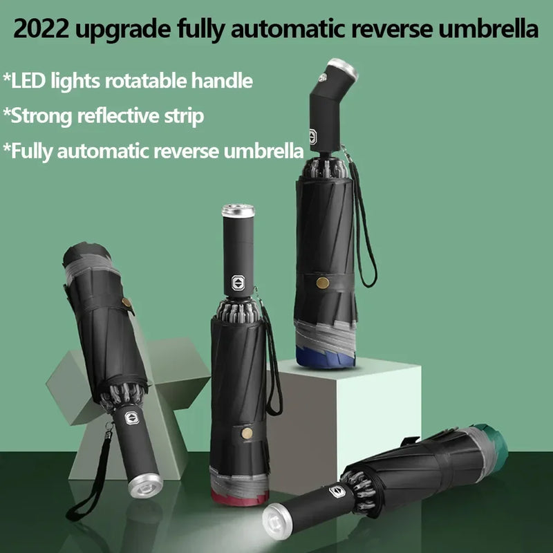 Fully Automatic Sun Protection Umbrella Folding Waterproof Umbrella With LED Flashlight UV Sunshade Rainproof Wind Resistance