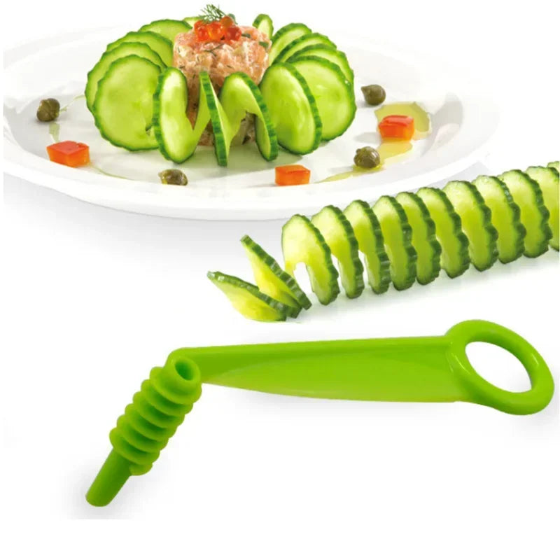 New Vegetable Roll Rotary Chipper Spiral Slicer Fruit Cucumber Blade Kitchen Eco- Friendly Food Processing Utensils Green Color