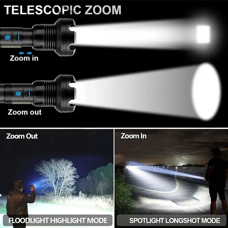 10000000 Lumens Super Bright Long Range LED Flashlight Tactical Flashlight Outdoor Waterproof Flashlight Camping Lantern Torch