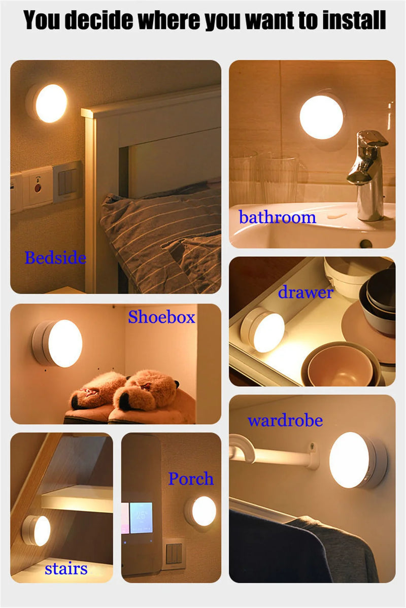 360 Rotated PIR Motion Sensor Night Light Led Wall Lamps Rechargeable Auto/On/Off Under Cabinet Light Wireless Closet Night Lamp