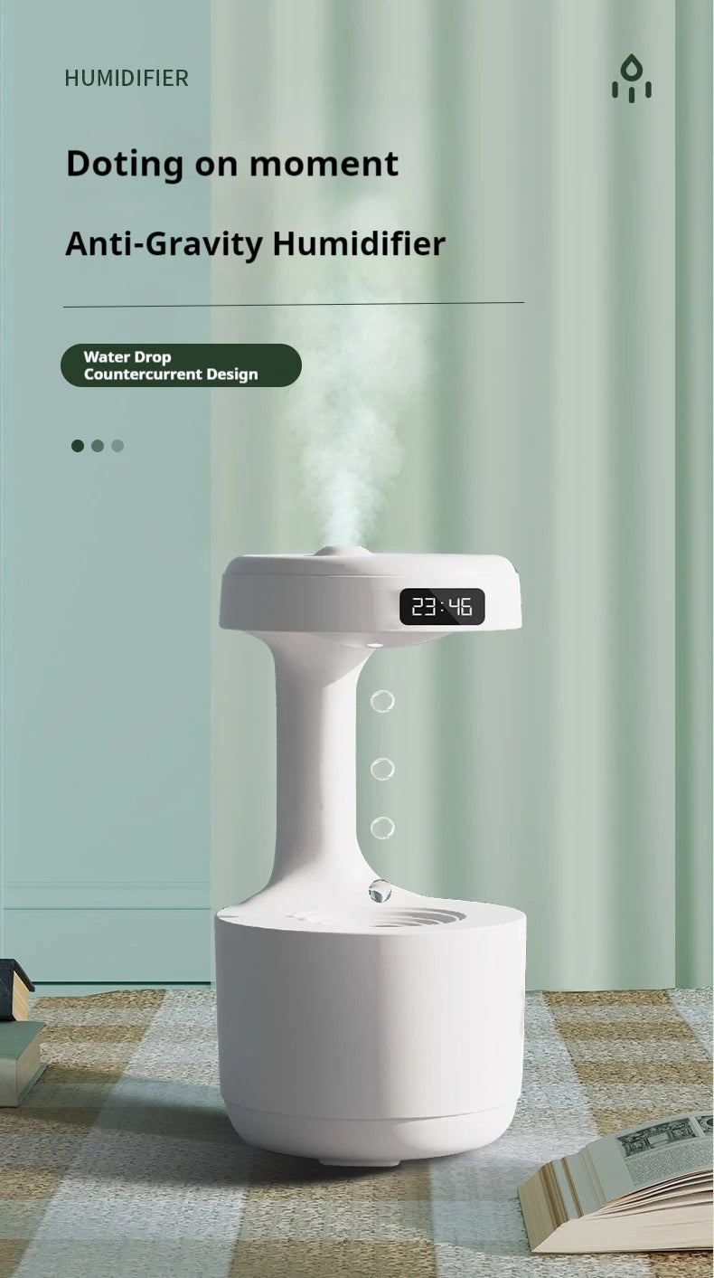 Anti-Gravity Water Droplet Humidifier with LED Clock Display, Creative Black Technology - for Home Decor, Gifts to Friends