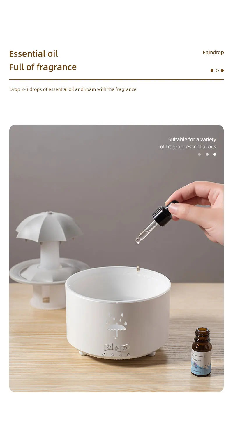 Creative Umbrella Water Drop Air Humidifier with Colorful Light Raindrop Aroma Essential Oil Diffuser Aromatherapy Humidifier