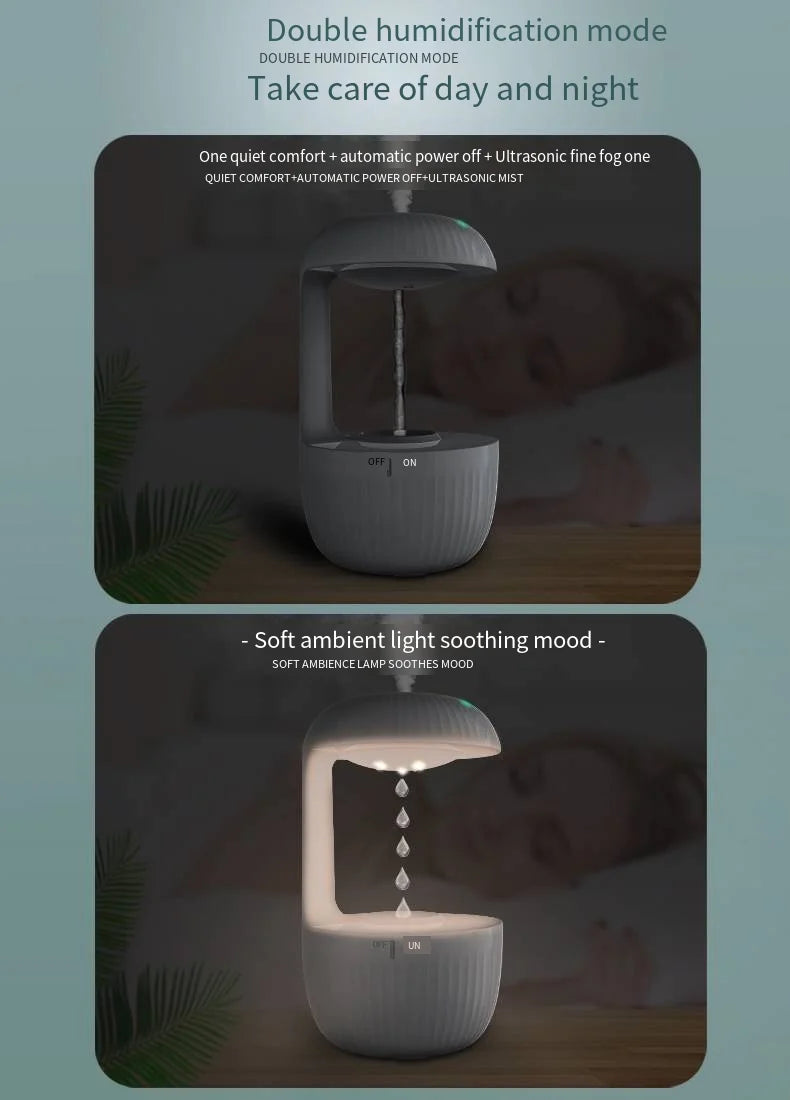 Water Droplet Air Humidifier Anti-Gravity Ultrasonic Cool Mist Maker Night Light Weightless Sprayer with LED Night Light