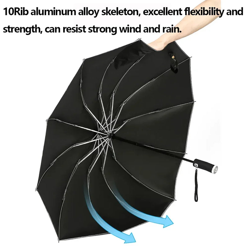 Fully Automatic Sun Protection Umbrella Folding Waterproof Umbrella With LED Flashlight UV Sunshade Rainproof Wind Resistance