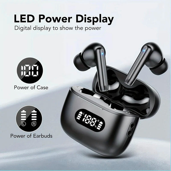 Wireless Earphone 40dB Noise Cancelling Bluetooth 5.3 Headphone 6 Mic ENC with LED Display HD Call TWS Earbuds Transparency Mode