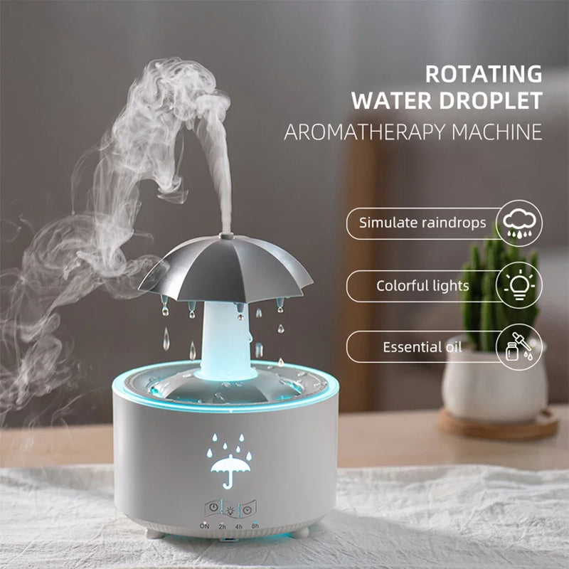 Remote Control Rotating Umbrella Waterdrop Aromatherapy Machine Ultrasonic Air Humidifier with LED Light for Home Aroma Diffuser