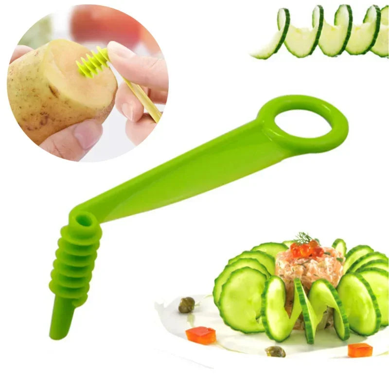 New Vegetable Roll Rotary Chipper Spiral Slicer Fruit Cucumber Blade Kitchen Eco- Friendly Food Processing Utensils Green Color