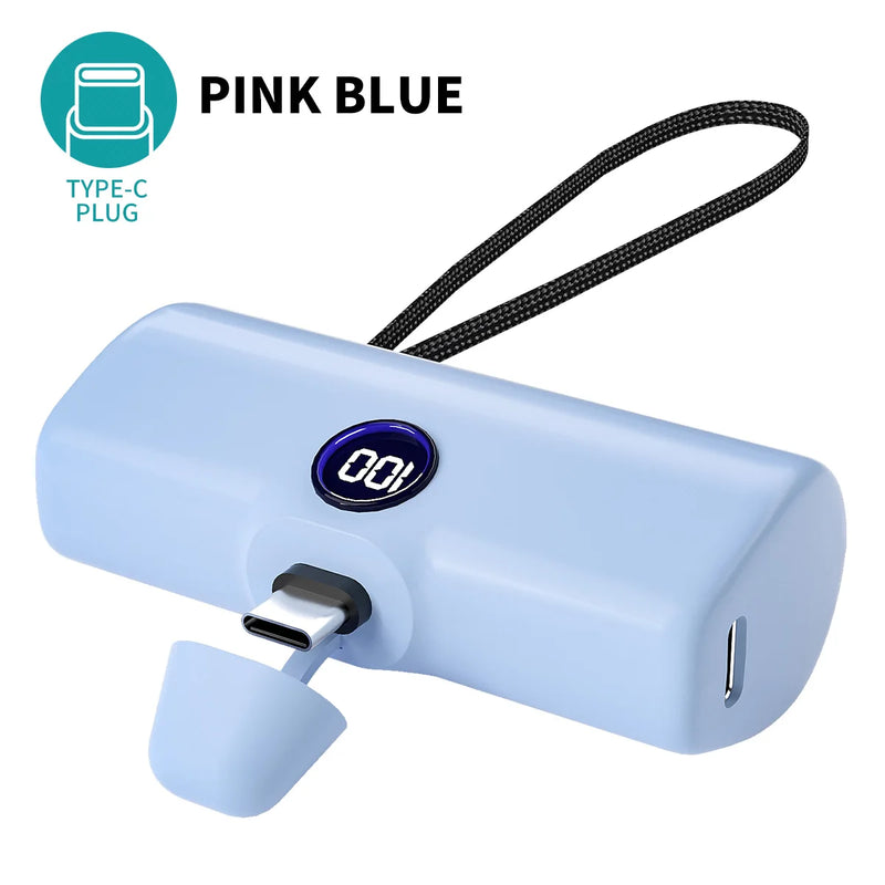 Mini Power Bank 5000mAh Poratable Fast Charge Wireless Type-C/Lightning Plug External Battery Powerbank