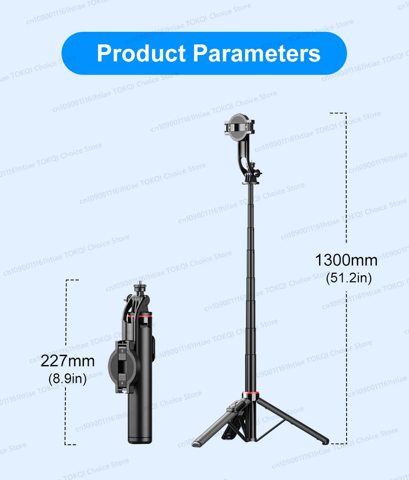 1300mm Magnetic Selfie Stick Tripod for iPhone Magsafe,Hidden Clamp & 1/4" Thread Compatible Android Smartphone & Action Camera