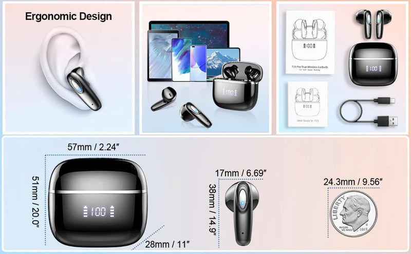 Wireless Earbuds, Bluetooth 5.3, 4 ENC Noise Canceling Mic, 40H LED Display Charging Case, IP7 Waterproof in-Ear Earbuds.