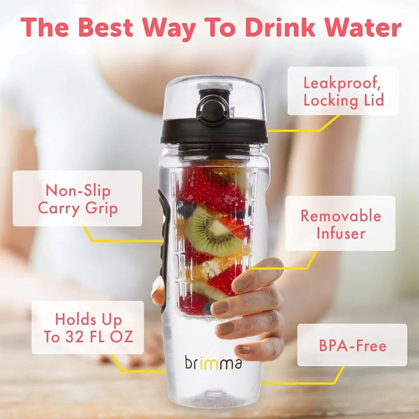 Fruit Infuser Water Bottle 32 oz Large Leak proof Plastic Fruit Infusion Water Bottle for Gym Camping  and Travel